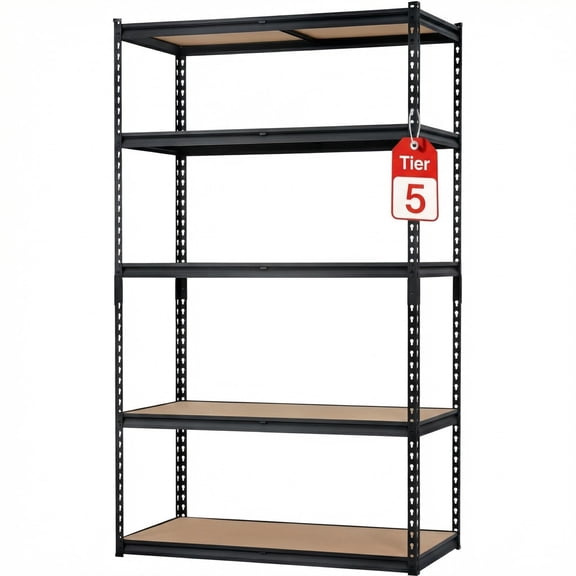 Garvee 12"W 5-Tier Heavy Duty Garage Shelving, 2500lbs Capacity Metal Storage Rack, Wood