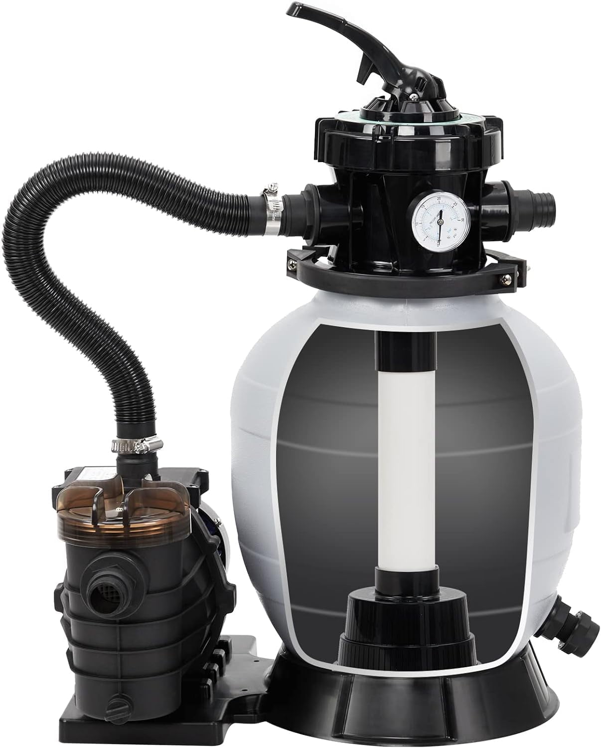 Garvee 12-inch Sand Filter Pump System with 6-Way Valve for Above Ground Pools