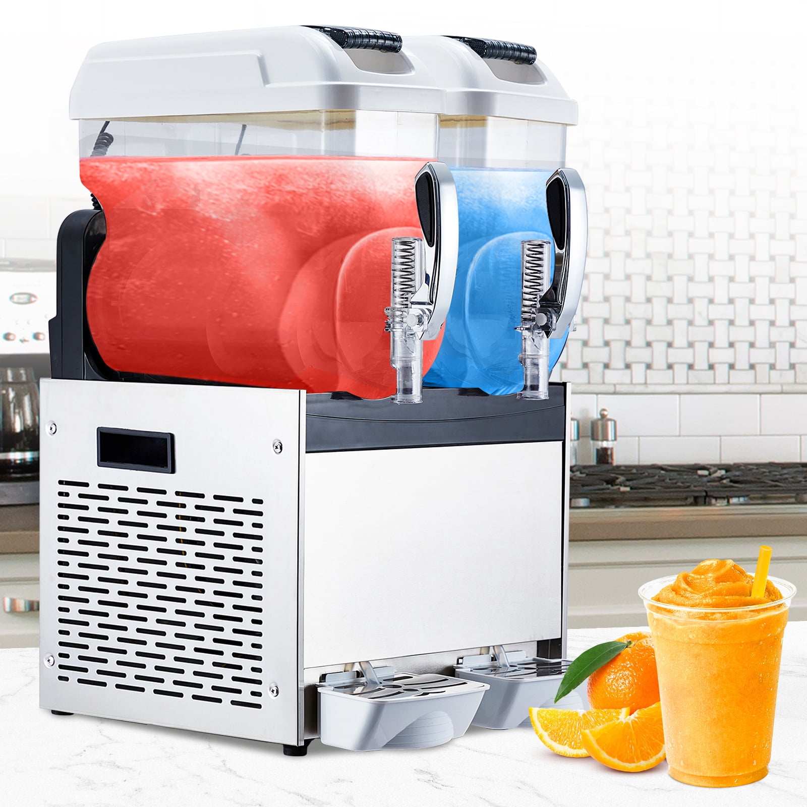 Garvee 12L×2 Commercial Slushie Machine, 700W Commercial Margarita Machine Smoothie, Self-Cleaning Stainless Steel, Two-Flavor Operation, High-Capacity for Bars & Restaurants, White