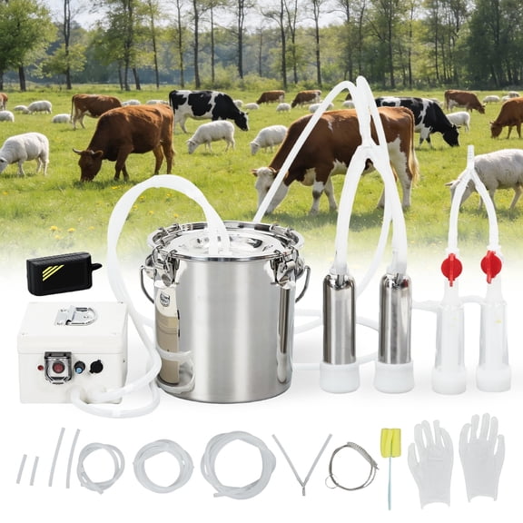 Garvee 12L Goat Milking Machine, Electric Automatic Pulsation Vacuum Milker with 304 Stainless Steel Bucket, Portable Rechargeable Milker for Cows, Goats, and Sheep