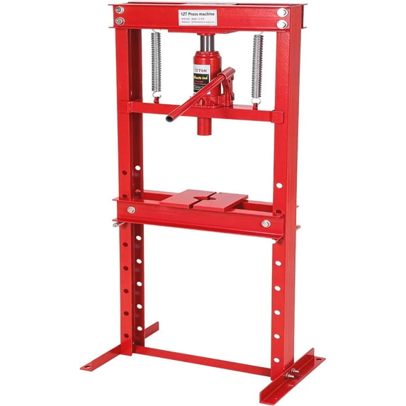Garvee 12T Hydraulic H-Frame Shop Press, Adjustable Table with Stamping Plates, Red Finish