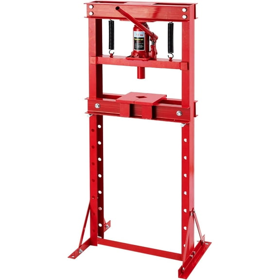 Garvee 12T Hydraulic Shop Press, H-Frame Floor Press w/ 7-Position Table, 2 Moveable Press Plates, All Red