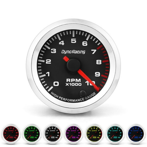 Garvee 12V Car Tachometer Gauge Tacho Meter, 52mm/2" Universal 0-10000 RPM Measuring Range Tachometer Revolution Meter With 7 Colors Backlight, For 4/6/8 Cylinder Gasoline Vehicles