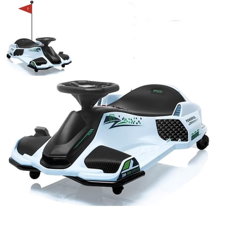 Garvee 12V Kids Ride On Drift Car,Electric Go Kart with 7AH 45W Motor White