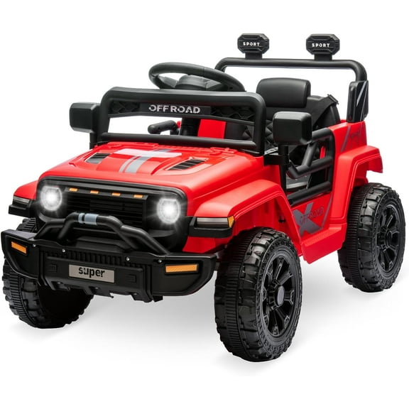 Garvee 12V Ride On Truck Car for Kids | Electric Vehicle with Parent Remote Control, Music Steering Wheel, LED Lights & 4 Wheel Spring Suspension | Perfect for Ages 2-5,Red