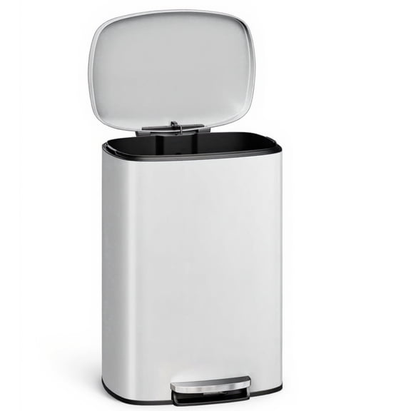 Garvee 13.2 Gallon Stainless Steel Kitchen Trash Can with Lid, 1 Inner Bucket, White