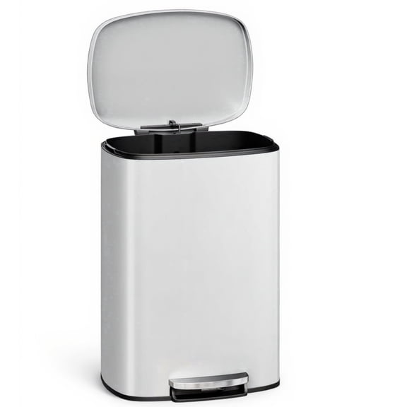 Garvee 13.2 Gallon Stainless Steel Kitchen Trash Can with Lid, 1 Inner Bucket, White