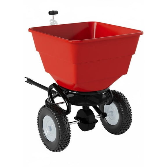 Garvee 130 lb Tow-Behind Broadcast Spreader, Pull-Behind Lawn & Garden Spreader, Adjustable Flow Control for Fertilizer, Seed, Salt & Ice Melt, Black & Red