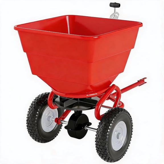 Garvee 130 lb Tow-Behind Broadcast Spreader, Pull-Behind Lawn & Garden Spreader, Adjustable Flow Control for Fertilizer, Seed, Salt & Ice Melt, Red