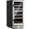 thumbnail image 1 of Garvee 15 Inch Wine Cooler Refrigerator-29 Bottle, Dual Zone Seamless Stainless Steel Built-in Freestanding Wine Fridge, Double-Layer Tempered Glass Door with Lock, Under Counter Wine Cellar, 1 of 7