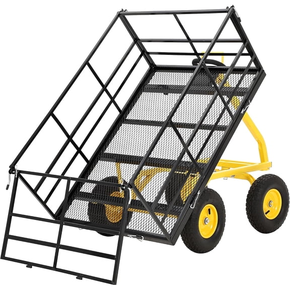 Garvee 1500 Lb Heavy Duty Steel Garden Dump Cart, Garden Wagon Cart on Wheels, Outdoor Metal Yard Yard Trailer Utility Wagon Carts with and Mesh Removable Sides and 180°Rotating Handle,Black