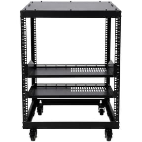 Garvee 15U Open Frame Server Rack, Adjustable 23"-40" Depth, IT Rack with Lockable Casters, 1U Shelf Included, 500lbs Capacity for Network, Servers, AV Equipment, Router & Modem