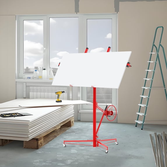 Garvee 16-Ft Drywall Lift, 150 lb Panel Hoist, 360° Rotate/60° Tilt, Telescopic Arm, 3 Locking Casters, Red