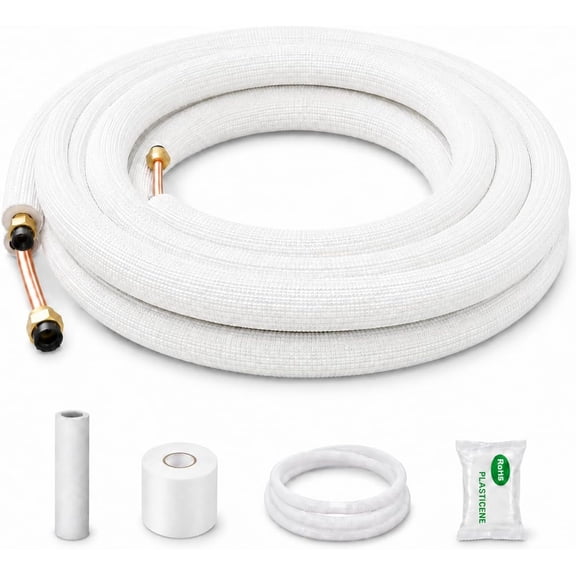 Garvee 16ft Mini Split Line Set Copper Pipe 3/8" & 1/4" for AC Installation, Air Conditioner Line Set Kit with Insulation, Compatible with Multi-Split 9K-18K Systems