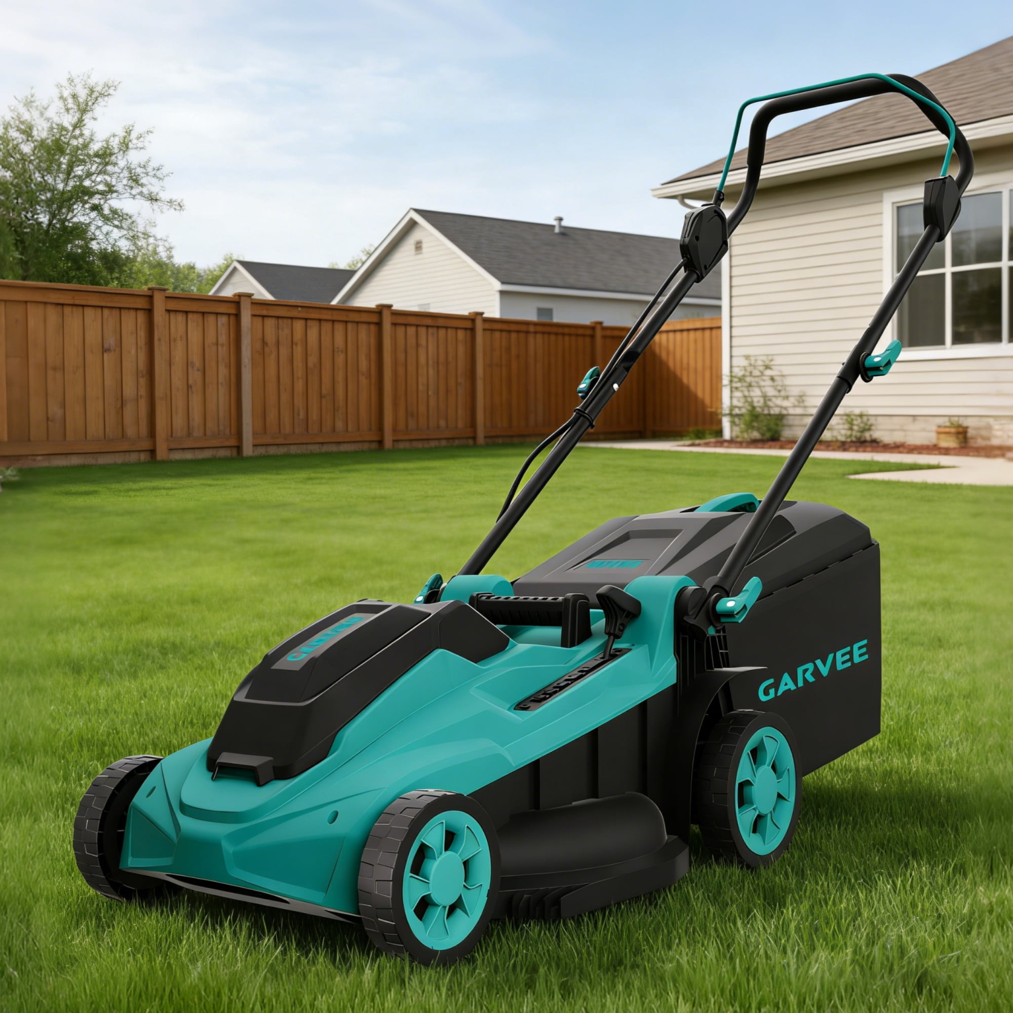 Garvee 17 in 40V Battery Powered Push Walk-Behind Mower, Cordless Lawn Mower with 6 Adjustable Cutting Height & 12 Gal Grass Bag, Lake Blue