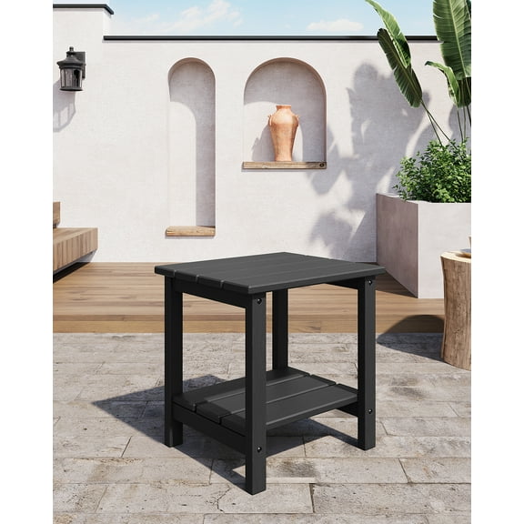 Garvee 18 Inch Adirondack 2-Tier Patio Side Tables, Outdoor Side Table for Outside, All-Weather End Table for Patio Pool Deck Indoor Backyard and Home Office, Black