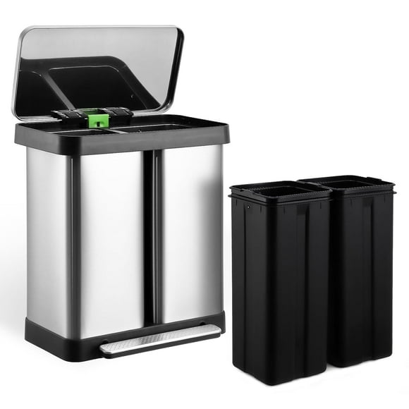 Garvee 19 Gallon Dual Trash Can, Stainless Steel Kitchen Garbage Can, 36L+36L 2 Compartment Recycle Bin with Soft-Close Lid and Foot Pedal for Kitchen Home Office