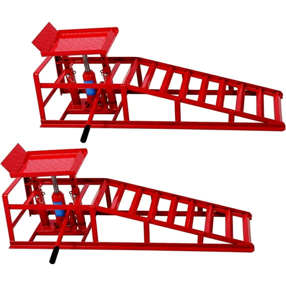 Garvee 2 PCS Hydraulic Car Truck Service Ramps,12000lbs (5T) Load Capacity, Portable High Lift Ramps for Oil Changes, Adjustable Height, Car Lifts for Home Garage,Vehicle Auto Garage Repair, Red
