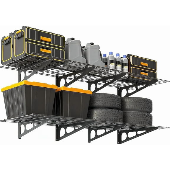 Garvee 2 Pack 2x6Ft Garage Storage Shelving Wall Mounted, 24-Inch-By-72-Inch 1600 Lbs Heavy Duty Storage Shelves, Wall Shelve Garage Storage Rack Floating Shelves Organization for Warehouse, Laundry