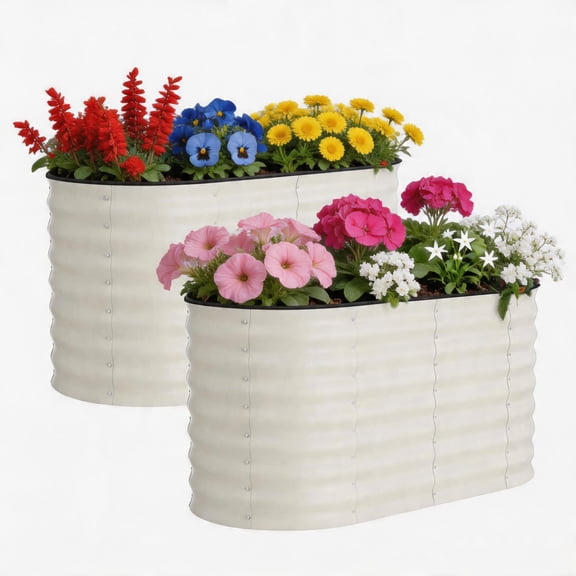 Garvee 2 Pack 4x2x2ft Galvanized Raised Garden Beds Kit, Outdoor Metal Gardening Planter Box, Beige