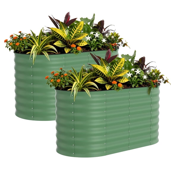 Garvee 2 Pack 4x2x2ft Galvanized Raised Garden Beds Kit,Outdoor Metal Gardening Planter Box,Green