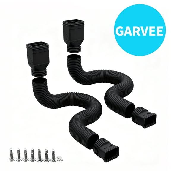 Garvee 2-Pack Gutter Downspout Extension, 22" – 63" Corrugated Flexible Tube with Adapters for Gutter Rainwater & Foundation Protection, Black