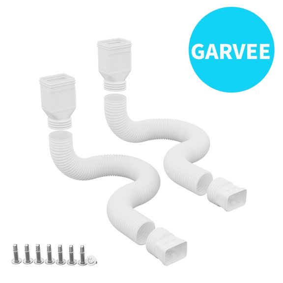 Garvee 2-Pack Gutter Downspout Extension, 22" – 63" Corrugated Flexible Tube with Adapters for Gutter Rainwater & Foundation Protection, White