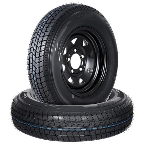 GARVEE 2-Pack ST175/80D13 Trailer Tires with 13" Black Spoke Rims, 5 Lug on 4.5" Bolt Pattern, 6PR Load Range C