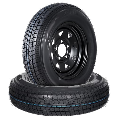 Garvee 2-Pack ST175/80D13 Trailer Tires with Rims, 5 Lug on 4.5" Bolt Pattern, 6PR Load Range C, Black 13" Spoke Wheel, Heavy Duty 175 80 13 Rims for Utility, Boat, Camper, Cargo Trailer
