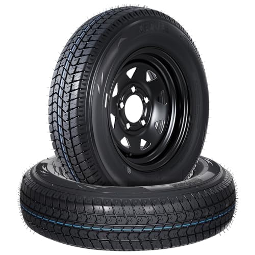 Garvee 2-Pack ST175/80D13 Trailer Tires with Rims, 5 Lug on 4.5" Bolt Pattern, 6PR Load Range C, Black 13" Spoke Wheel, Heavy Duty 175 80 13 Rims for Utility, Boat, Camper, Cargo Trailer