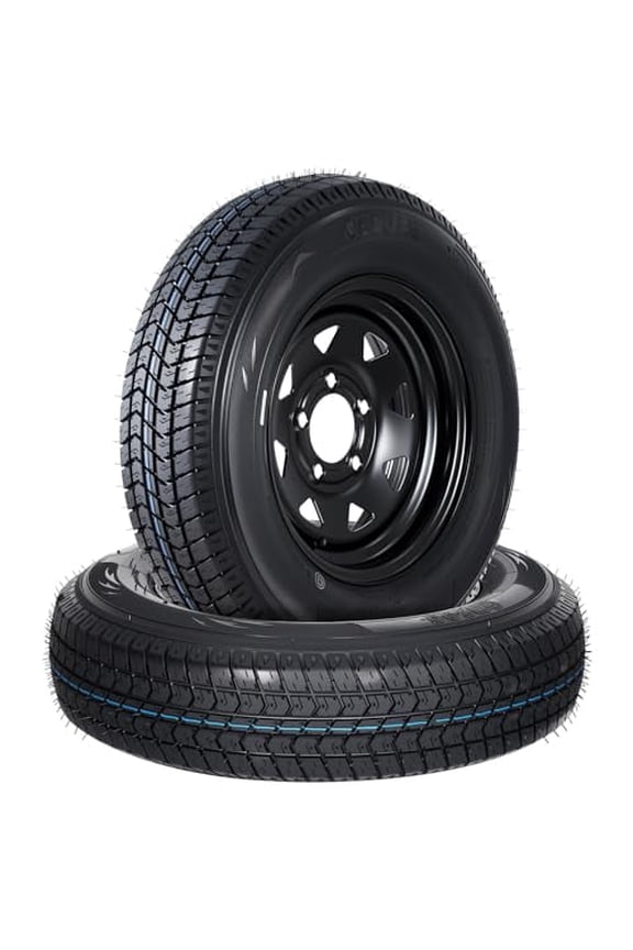 2-Pack ST175/80D13 Trailer Tires with Rims, 5 Lug on 4.5" Bolt Pattern, 6PR Load Range C, Black 13" Spoke Wheel, Heavy Duty 175 80 13 Rims for Utility, Boat, Camper, Cargo Trailer