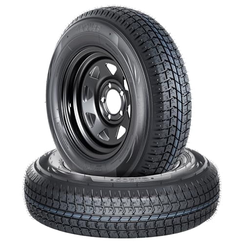 2-Pack Trailer Tire On Rim ST205/75D14 Trailer Tires and Wheels 5 Lug on 4.5 in PCD Trailer Tires with 14 in Rims Load Range C 6PR Black