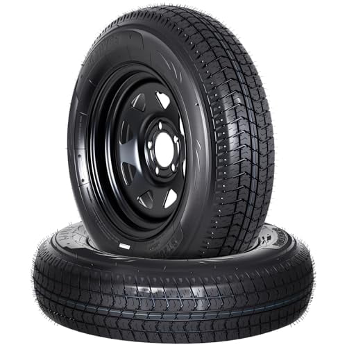 Garvee 2-Pack ST205/75D15 Trailer Tires and15" Rims, 5 Lug on 4.5" Bolt Pattern, 6PR Load Range C, Heavy Duty 205 75 15 Trailer Tires Rims for Utility, Boat, Camper, Cargo Trailers