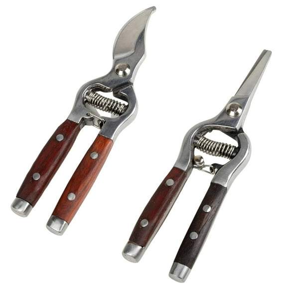 Garvee 2-Pack Wood & Steel Handle Bypass Pruning Shears for Gardening Curved & Straight Garden Shears Ultra Sharp Blades for Plants Flowers & Light Branches