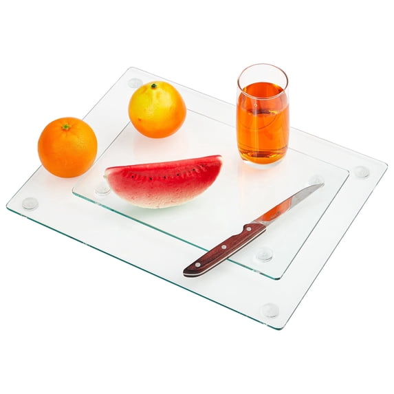 Garvee 2-Piece Clear Tempered Glass Cutting Board Set for Kitchen Countertop, 16x12 & 12x8 Inch, Shatter-Resistant Non-Slip Glass Chopping Board & Heat Resistant Counter Protector