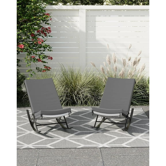 Garvee 2-Piece Outdoor Rocking Lounge Chair Set – Patio Rocking Chairs with Padded Cushions & Metal Frame for Garden, Backyard, Porch