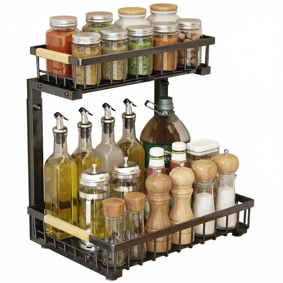 Goldensoil Professional Steel Stackable 2-Tier Cabinet Spice Rack & Organizers, Black