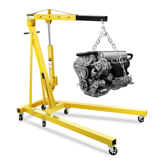 Garvee 2-Ton Shop Crane, Hydraulic Folding Engine Hoist w/6 Steel Casters - Lift Car Transmissions, Boat Motors, Farm Equipment