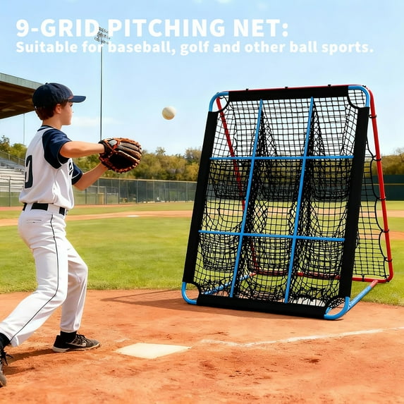 Garvee 2-in-1 5x4ft Baseball Rebound Net with 9-Hole Adjustable Angle Pitching & Hitting Trainer