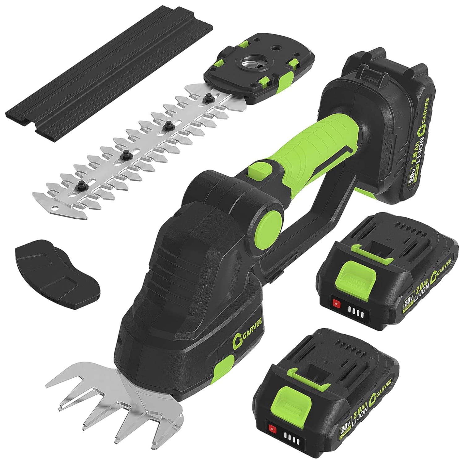 Garvee 2-in-1 Cordless Hedge Trimmer, 20V Lightweight Grass Shears & Hedge Trimmer with 2.0Ah Battery and Charger, Green/Black