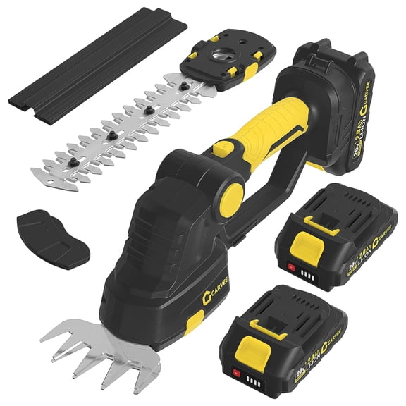 Garvee 2-in-1 Cordless Hedge Trimmer, 20V Lightweight Grass Shears & Hedge Trimmer with 2.0Ah Battery and Charger, Yellow/Black