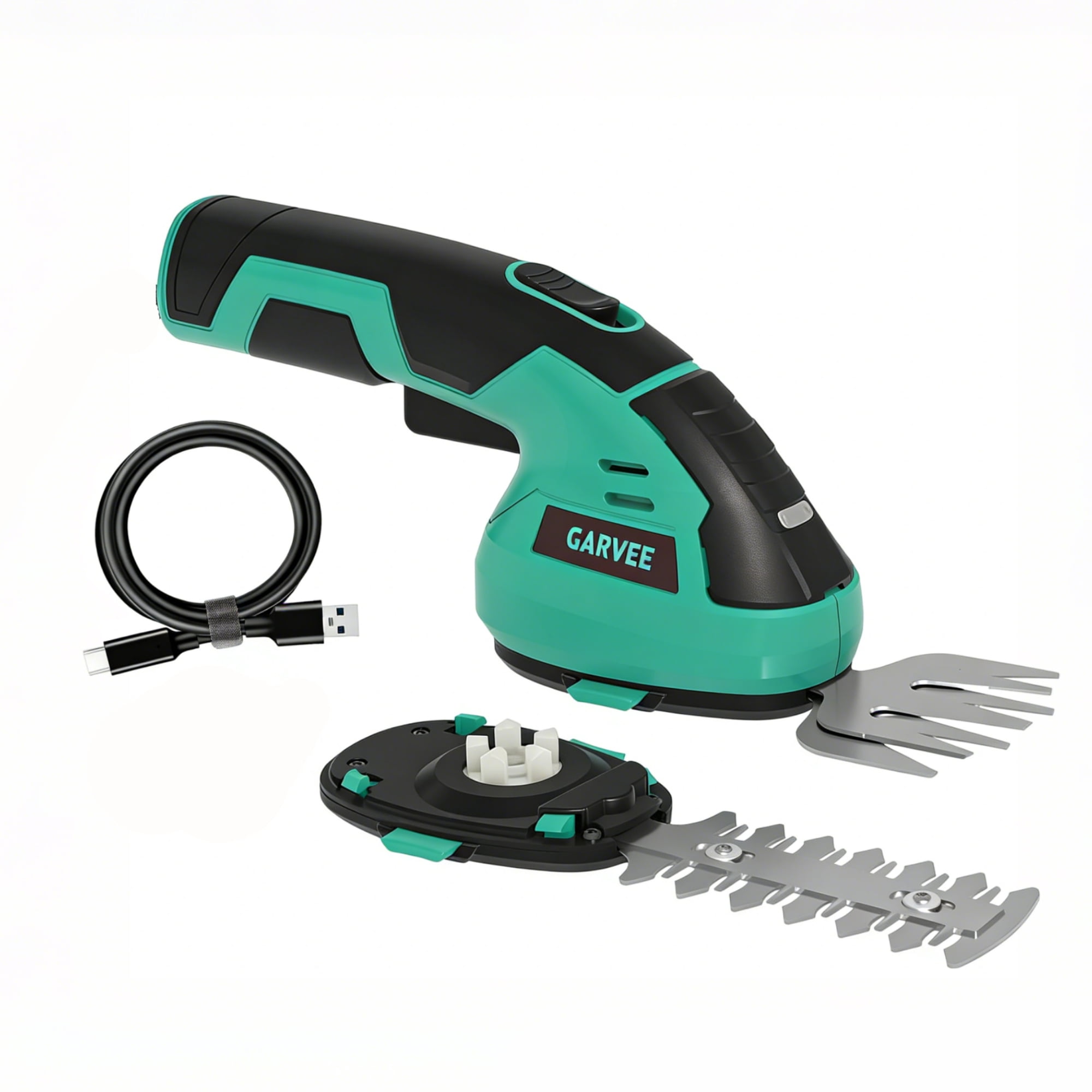 Garvee 2 in 1  Cordless Hedge Trimmer, 7.2V Electric Handheld Bush & Shrub Trimmer Kit with Rechargeable Battery, Lake Blue