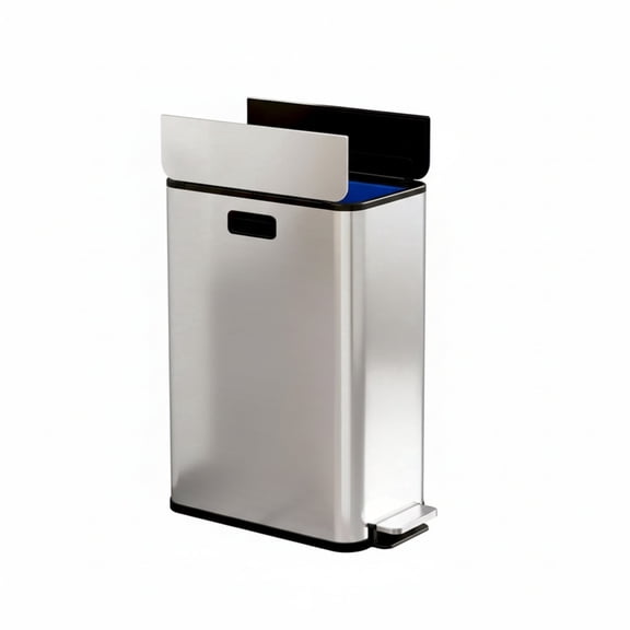 Garvee 14.79 Gallon Kitchen Step Trash Can with Lid, 2 Inner Bucket Waste & Recycling, Silver