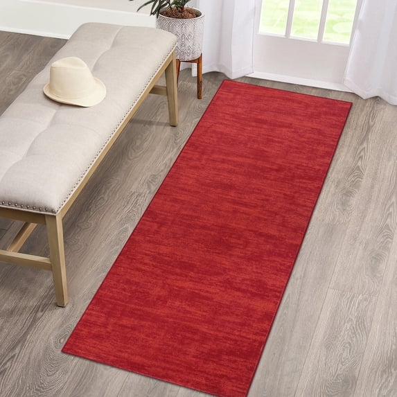 Garvee 2' x 6' Modern Solid Hallway Runner Rug Soft Low-Pile Non-Slip Machine Washable Runner Rug for Kitchen Bedroom, Red