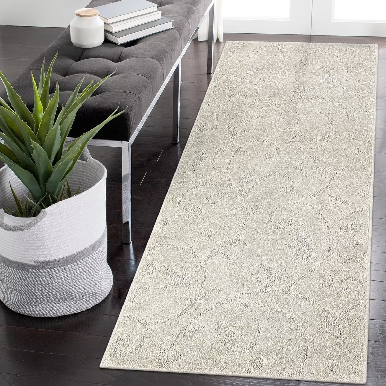 Garvee 2' x 8' Hallway Runner Rug Contemporary Area Rug Kitchen Runner Rug Boho Tribal Area Rug Shag Fluffy Floor Carpet for Laundry Room Bedroom, Beige