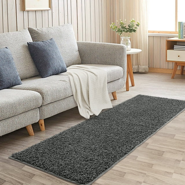 Garvee 2' x 8' Hallway Runner Rug Modern Solid Shag Rug Luxury Indoor Bedsides Rugs High Pile Fluffy Carpet Floor Cover for Kitchen, Dark Gray