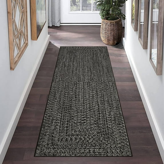 Garvee 2'x10' Runner Rugs Kitchen Entryway Braided Print Rugs, Machine Washable Non-Slip Low Pile Indoor Rugs for Hallway, Bedroom, Living Room, Gray Brown