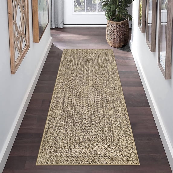 Garvee 2'x10' Runner Rugs Kitchen Entryway Braided Print Rugs, Machine Washable Non-Slip Low Pile Indoor Rugs for Hallway, Bedroom, Living Room, Yellow