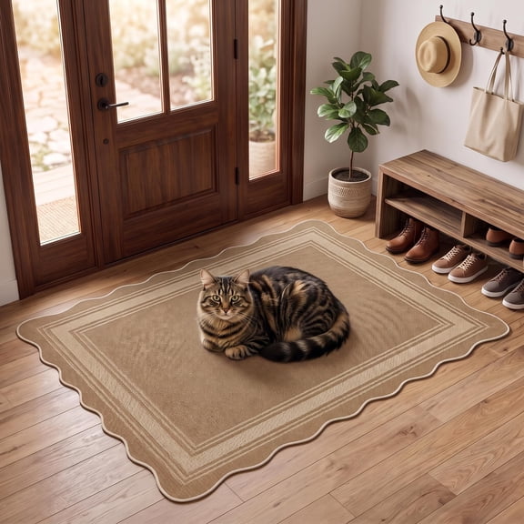 Garvee 2'x3' Scalloped Washable Indoor Outdoor Small Area Rug Natural Jute Carpet, Non Slip Low Pile Rug for Patio, Entryway, Bedroom, Kitchen, Heather