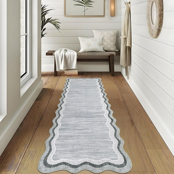 Garvee 2'x6' Runner Rugs Washable Rugs, Modern Abstract Irregular Carpet Foldable Print Runner Rug, Non-Slip Low Pile Indoor Rugs for Hallway, Laundry Room Rug, Farmhouse Kitchen Mat, Gray